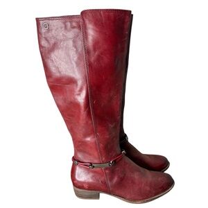 TAMARIS Red Leather Tall Knee High Boots Distressed Inner Zipper Size 8 / 39